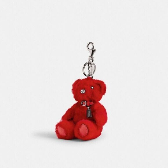 Coach Bear Bag Charm In Signature Shearling Red Nwt - Picture 1 of 6